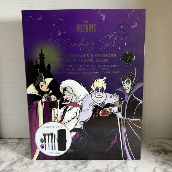 Disney VILLAINS Blending Face Brushes & Sponges Set Travel Case Collectors Box - Picture 8 of 8